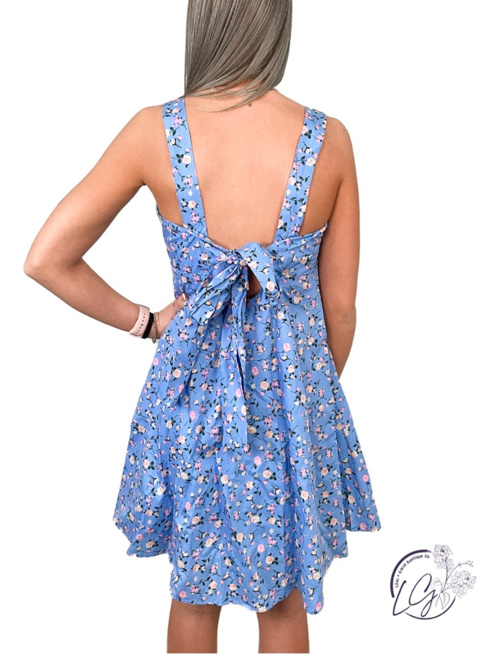 Anthropologie Blu Pepper Blue Preppy Floral A-Line Tie Back Cotton Sun Dress S - Picture 2 of 9